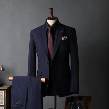 Striped suit set for men, groom's suit, British style groomsman's suit, business formal attire, wedding suit, men's suit