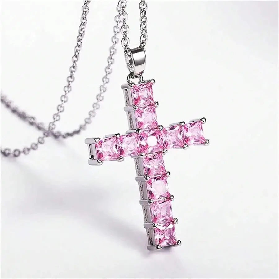 New Fashion Necklaces Female Pendants Gold Multi Color Crystal Jesus Cross Pendant For Women Necklace Party Leisure Time Jewelry Good Vibrations