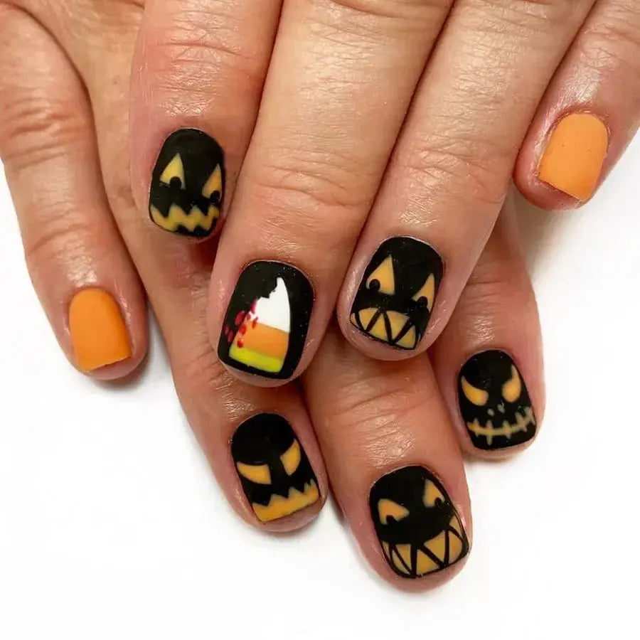 24Pcs/set Almond Halloween Press on Nails Black Bat Fake Nail Moon and Stars Pattern Removable Wearable Nails for Women&Girl Good Vibrations