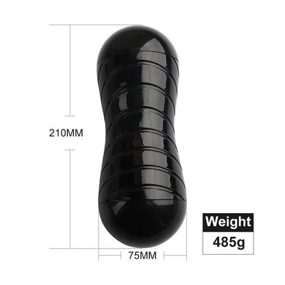 Male masturbation cup with dimensions 210mm by 75mm and weight 485g.