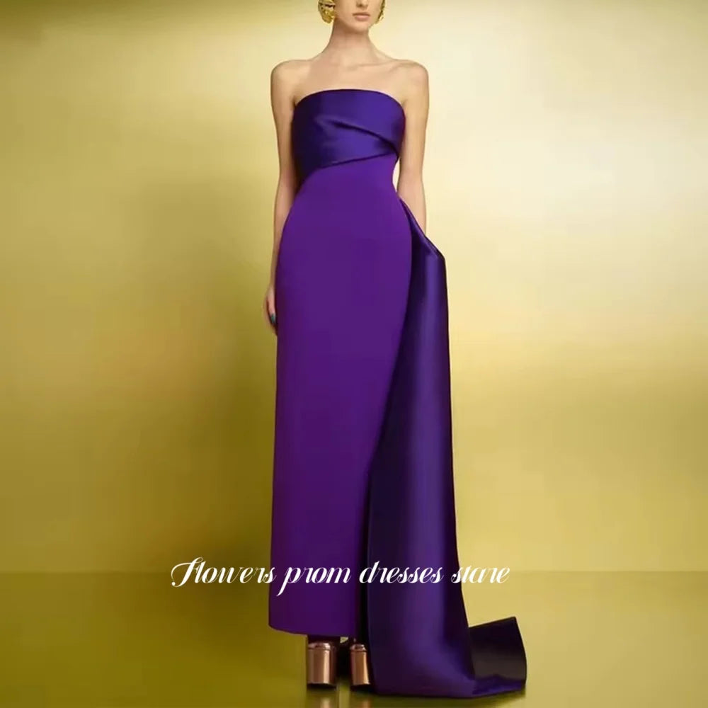 Flowers Prom Satin Evening Dresses Straight Party Dress Pleats Christmas Dress فساتين مناسبة رسمية Customized Good Vibrations