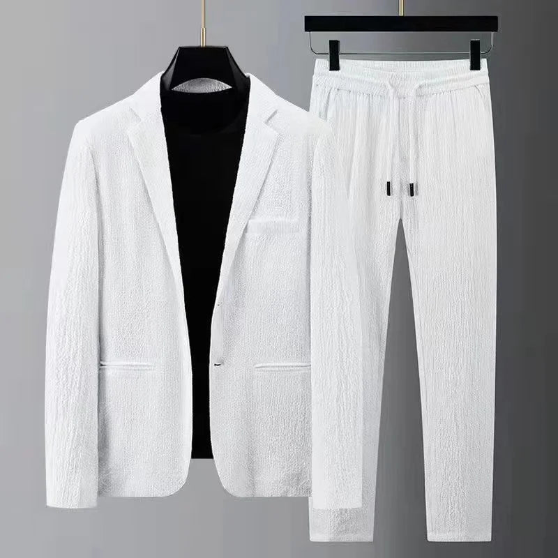 2024 Summer and Autumn New Fashion Suit Men's Long Sleeved High End Quality Casual Set Korean Edition Casual Two Piece Set Good Vibrations