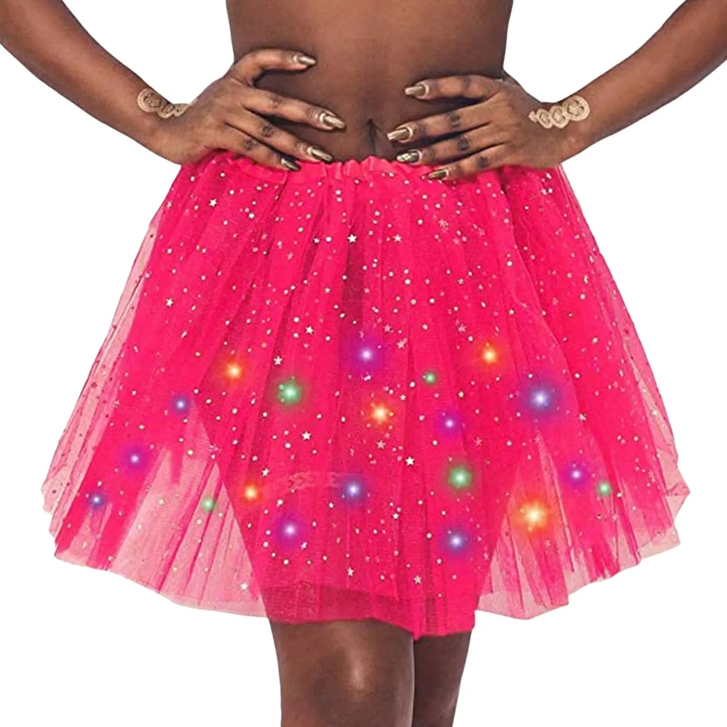 Halloween Cosplay Women Star Sequins Mesh Pleated Tulle Princess Skirt With LED Skirt Party Dancing Miniskirt Costume Clothing Good Vibrations