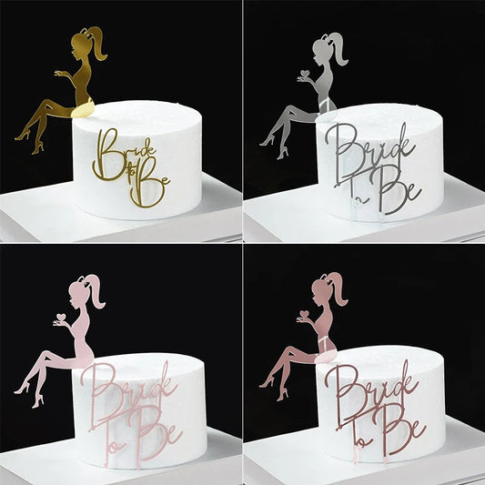 2Pcs/Set Bride To Be Cake Toppers Acrylic Wedding Cake Toppers Bridal Shower Bachelorette Hen Night Party Cake Decor Baking Tool Good Vibrations