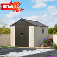 Customizable 8 X 10 FT Resin Outdoor Storage Shed With Floor, Plastic Shed With Window And Lockable Door For Garden, Backyard, T Good Vibrations