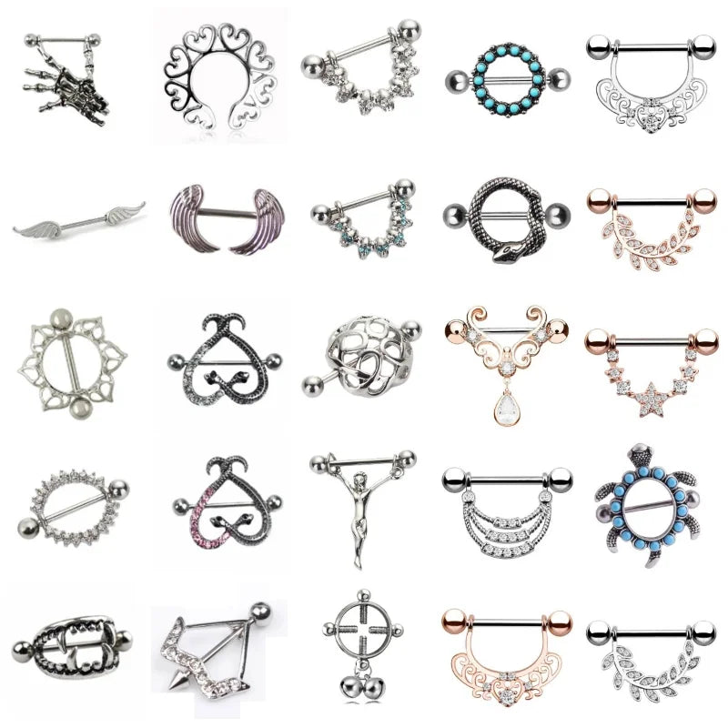 Straight Rod Snake Wing Nipple rings Breast Ring Heart Shaped Adjustable Nipple Piercing Human Jewelry Good Vibrations