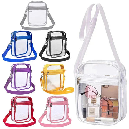 Women Clear Shoulder Bag Stadium Approved PVC Concert Transparent Purse Simple Crossbody Bag With Front Pocket Casual Handbag Good Vibrations