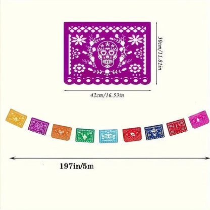 3PCS Mexican Party Decor Set, Vibrant Papel Picado Bunting-Plastic Fiesta Garland for Cinco De Mayo, Wedding, Birthday Carnival Good Vibrations
