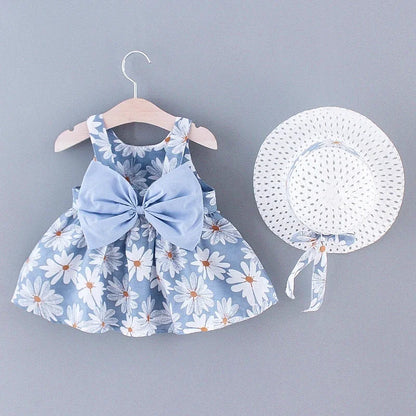 (Girls 0-3 Years Old) Summer New Girls Dress Floral Print Little Fresh Everyday Sweet Princess Dress with Bow Good Vibrations