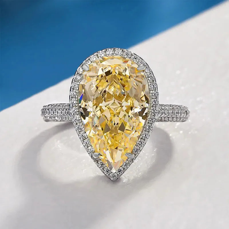 New Elegant Yellow Cubic Zirconia Women Rings Luxury Wedding Anniversary Party Lady's  Accessories Bright Fashion Jewelry Good Vibrations
