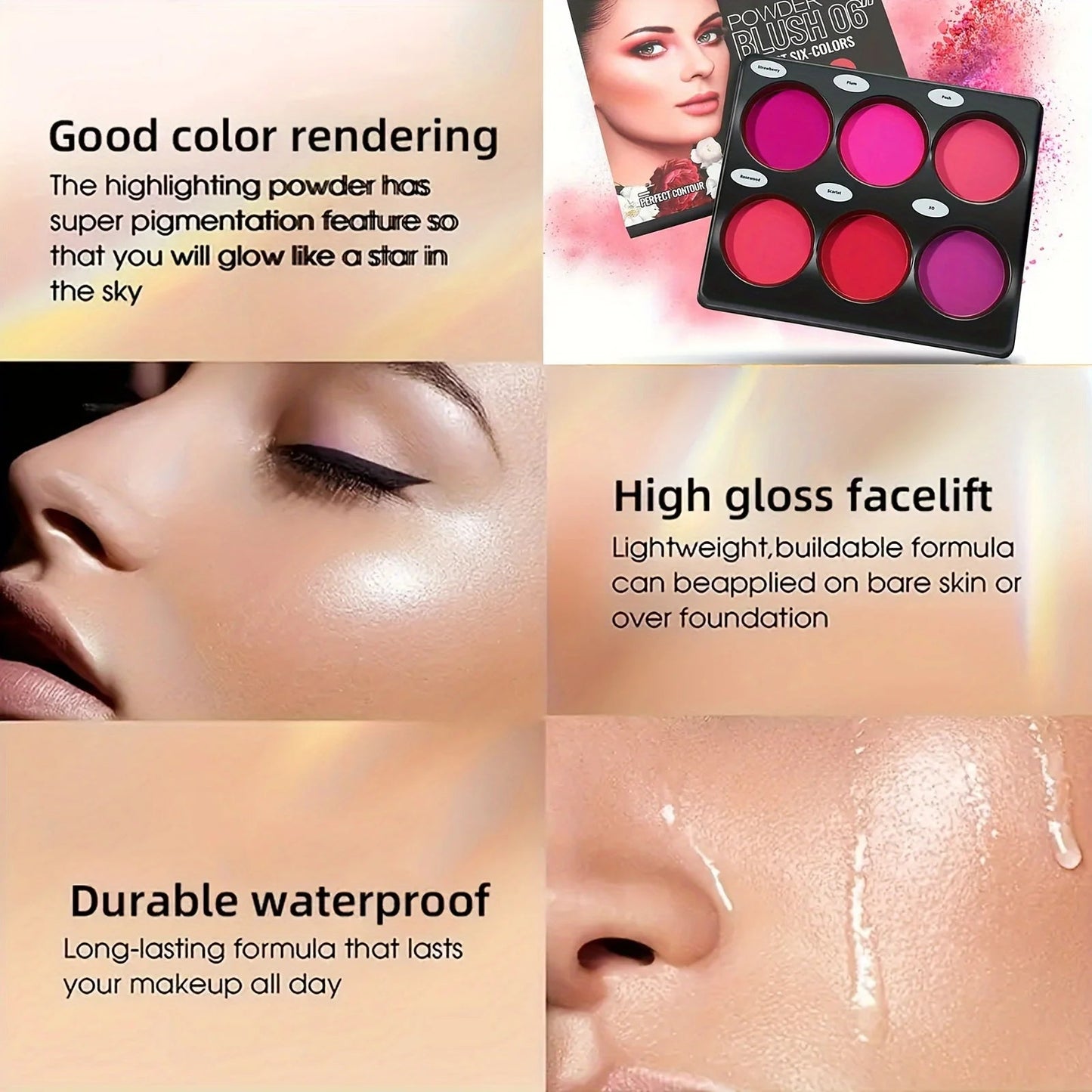 6-color blush palette, natural-toned eye shadow palette, and matte blush palette. Light and breathable, suitable for cheek and e Good Vibrations