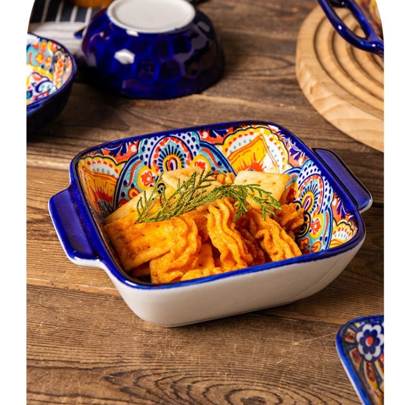 Ceramic Tableware Set Rice Bowl Serving Plate Creative Cutlery Soup Plate Noodle Handle Bowl Sauce Dish Steak Salad Fruit Plate Good Vibrations