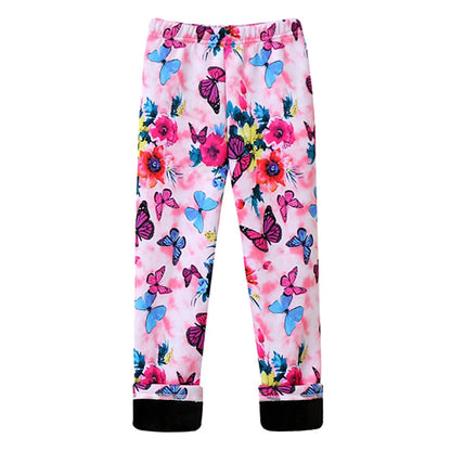 Girls Warm Plush Long Pants for Autumn Spring Cartoon Butterfly Striped Soft Cozy Leggings Fleece-Lined Bottoms Kids Casual Wear Good Vibrations