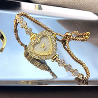 New Fashion Heart-shaped Ribbon-Strap Diamond-Studded Flower Watch for Women with Adjustable Bracelet Good Vibrations