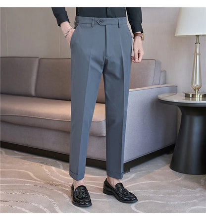 Men Suit Pants 2025 Elastic Slim Fit Formal Dress Pants Solid Casual White Trousers Pantalon Homme Wedding Party Men Clothing Good Vibrations