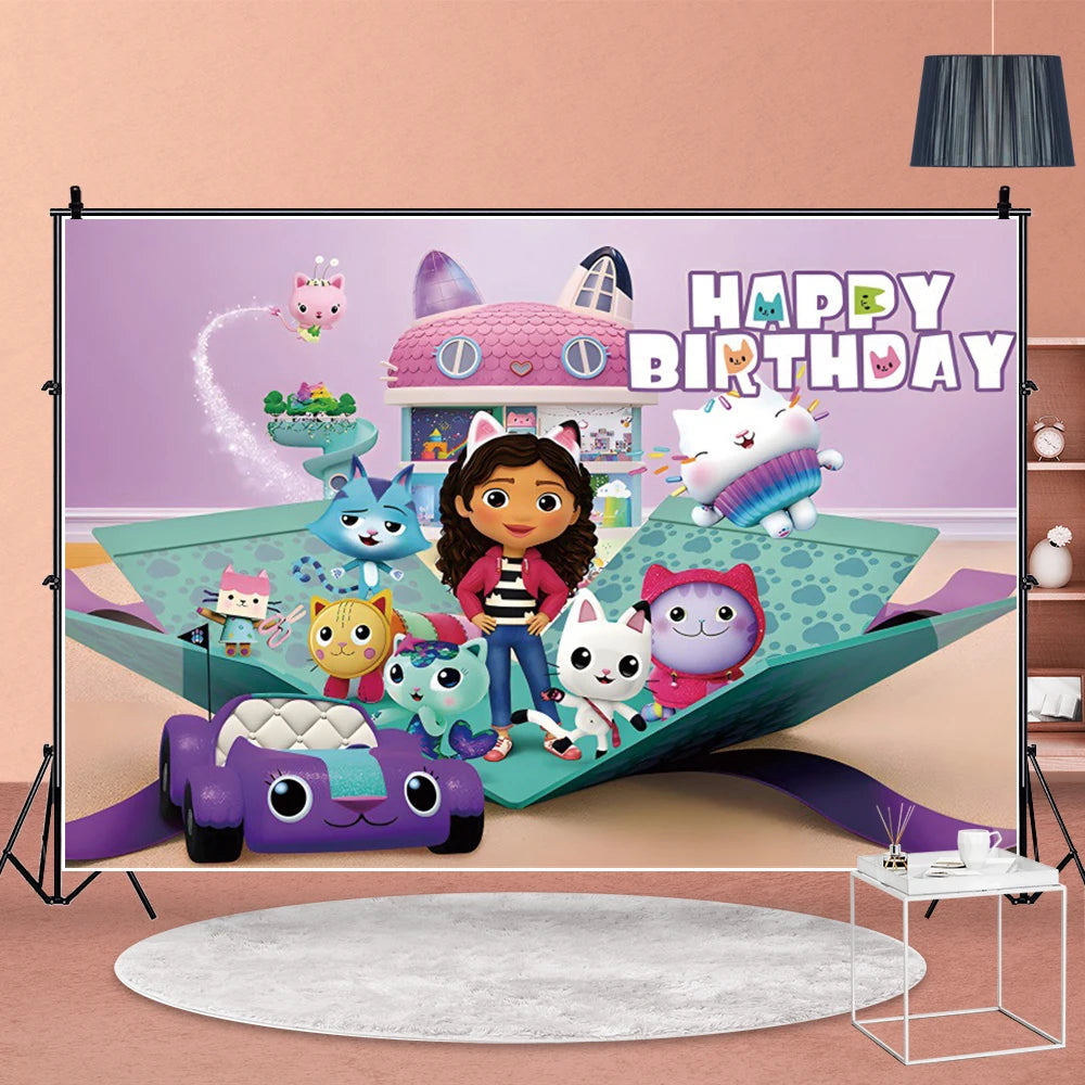 Gabby Doll House Birthday Party Decoration Cat Cutlery Cup Plate Stickers Baby Shower Children's Party Balloon DIY Toy Supplies Good Vibrations