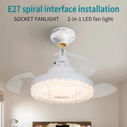 Socket Fan Light With Remote Control, 4-speed, 3 colors, Screw Type Ceiling Fan, E27 Base, Living Room, Bedroom, Kitchen, Light