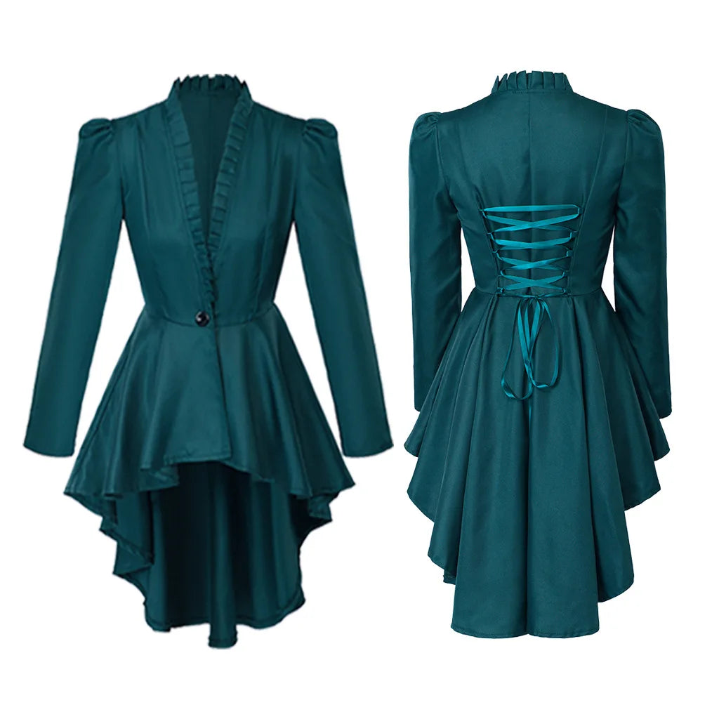 Women Medieval Victorian Costume Tuxedo Tailcoat Gothic Steampunk Trench Irregular Hem Vintage Frock Outfit Coat Party Dress Good Vibrations