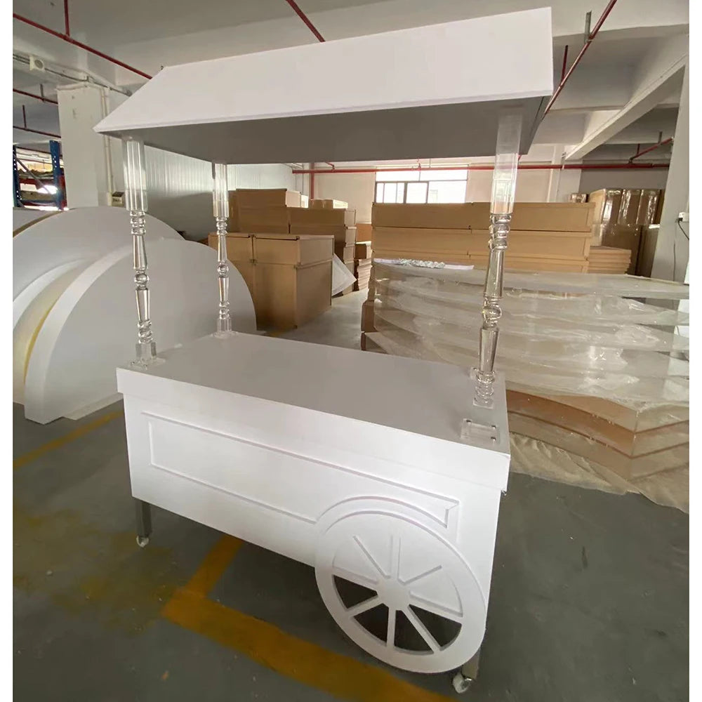Wedding supplies mobile flower display sweet candy cart wedding party decoration event white dessert candy bar cart for parties Good Vibrations
