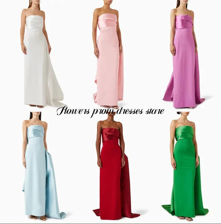 Flowers Prom Satin Evening Dresses Straight Party Dress Pleats Christmas Dress فساتين مناسبة رسمية Customized Good Vibrations