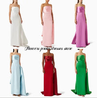 Flowers Prom Satin Evening Dresses Straight Party Dress Pleats Christmas Dress فساتين مناسبة رسمية Customized Good Vibrations
