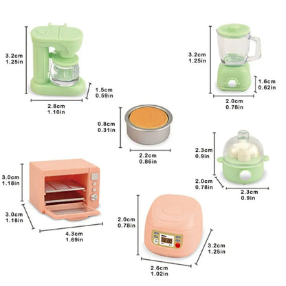 1/12 Dollhouse DIY Bear Biscuits Miniature Furniture Toaster Oven Mixer Electronic Scale Model Set Kitchen Toy For Girl Gift Good Vibrations