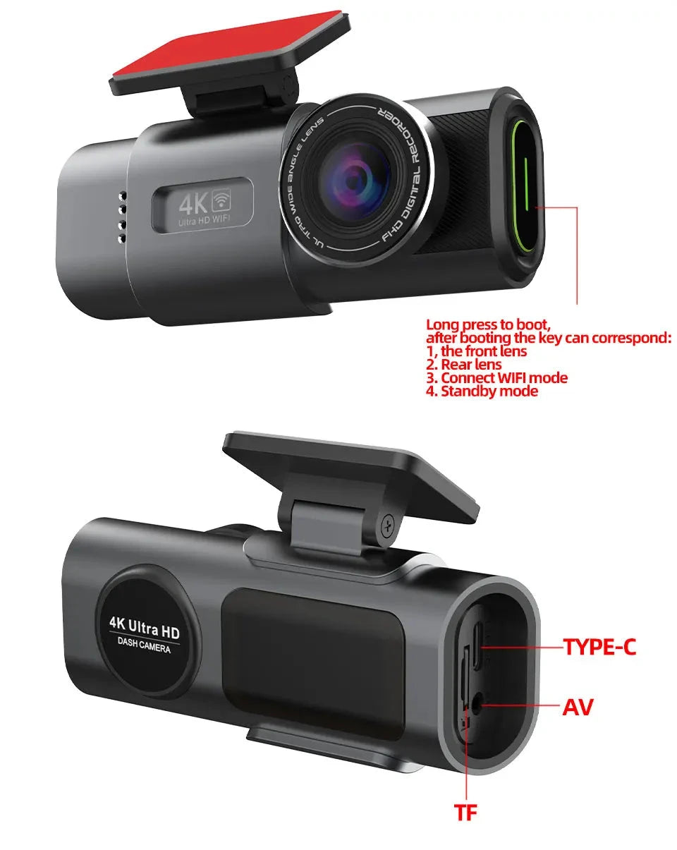 Dash Cam 4K UHD Recording Car Camera DVR Night Vision Video Recorder Built-In Wi-Fi Support GPS 24H Parking Good Vibrations