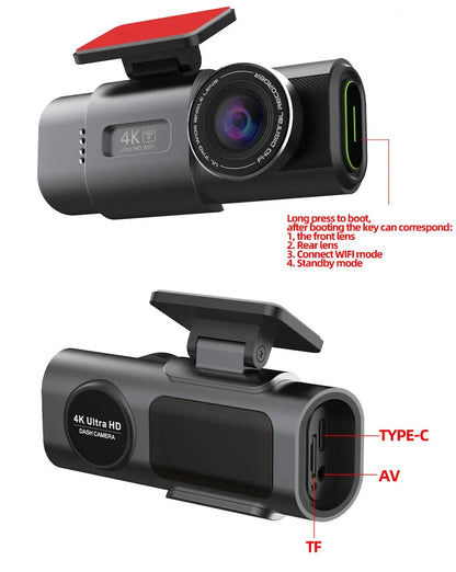 Dash Cam 4K UHD Recording Car Camera DVR Night Vision Video Recorder Built-In Wi-Fi Support GPS 24H Parking Good Vibrations