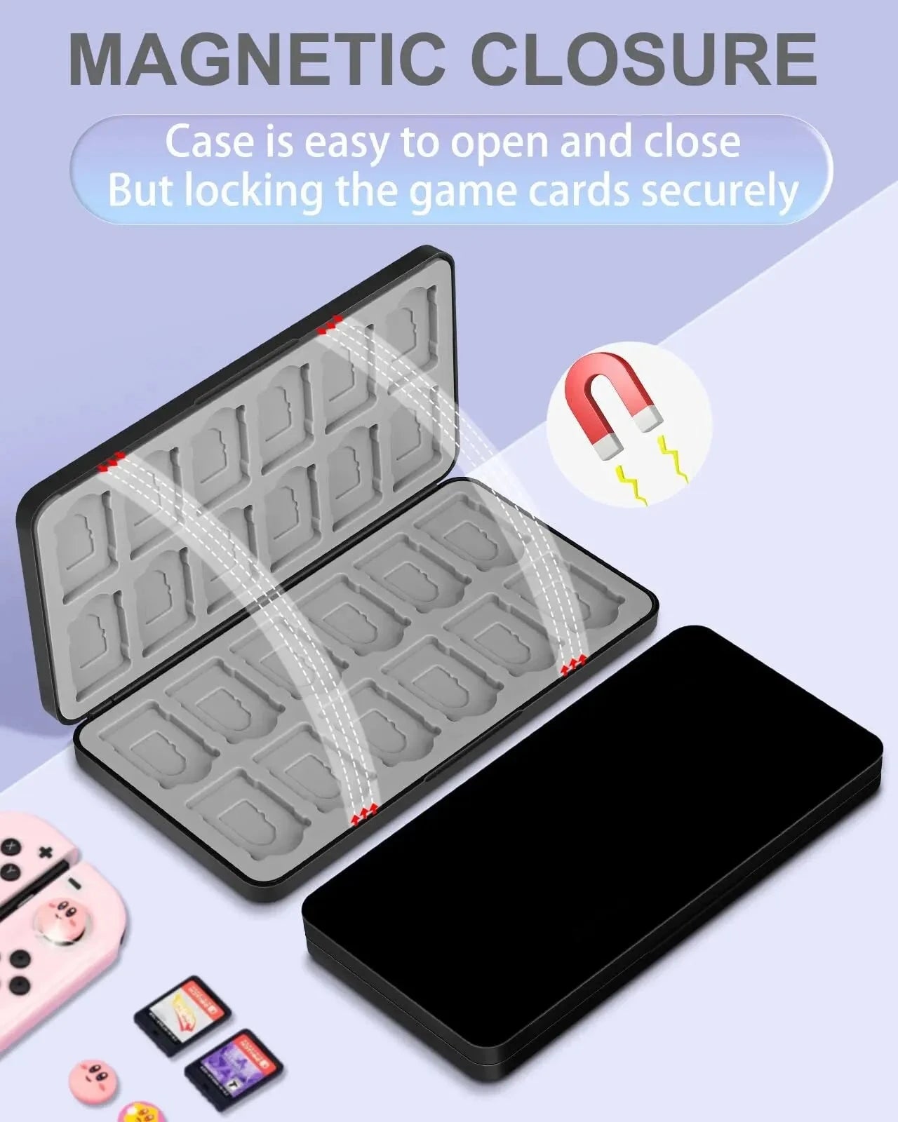 Switch Game Holder Case with 24 Cartridge Slots and 24 Micro SD Card Storage Portable Game Organizer Travel Switch Accessories Good Vibrations