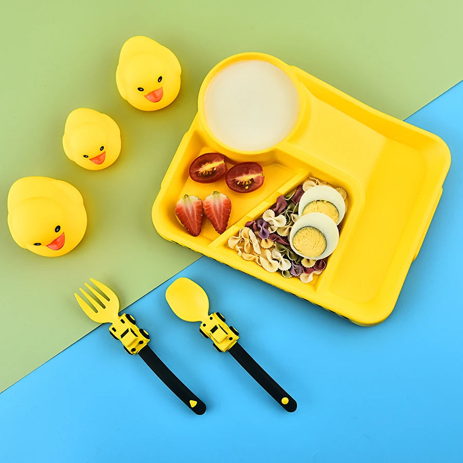 Children's Feeding Dish Set of Dishes for Baby Stuff Suction Cup Plate Aesthetic Tableware for Kids Plates Utensils Dinner Kit Good Vibrations