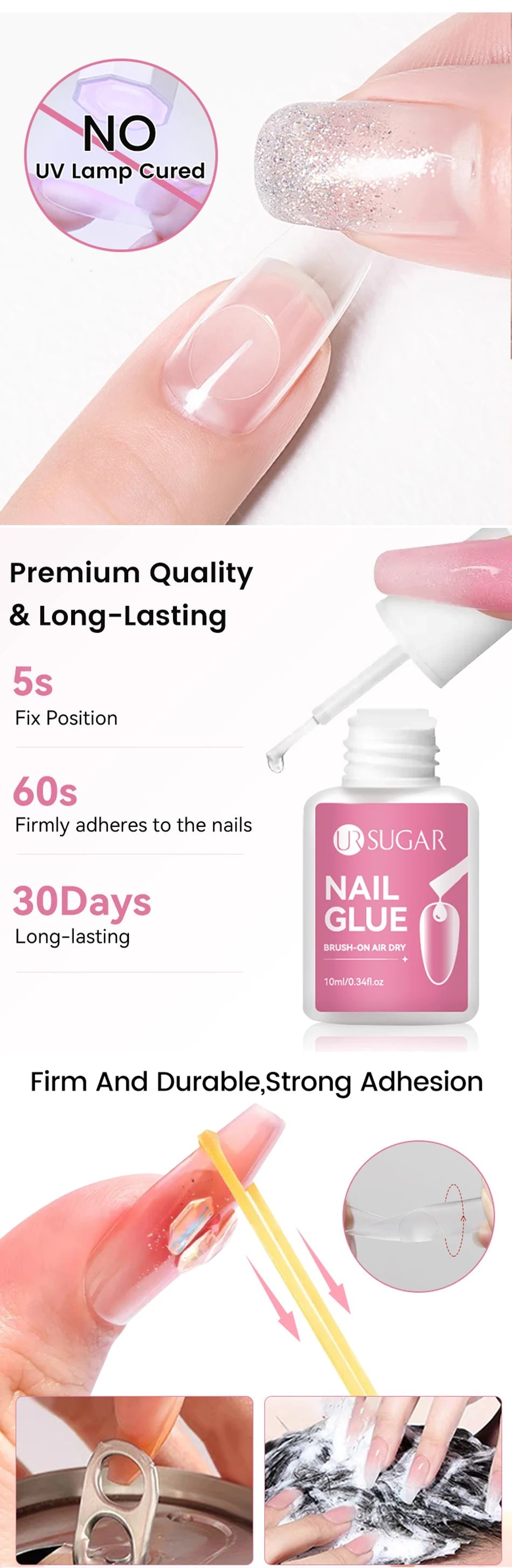 UR SUGAR 1/3/5PCS Quick Drying Nail Glue Super Strong Nail Rhinestones Glue for Acrylic Fake Tips Nail Gel Glue Manicure Tools Good Vibrations