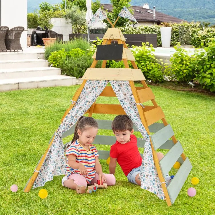 Indoor and Outdoor Triangle Hideaway Playhouse with Removable Chalkboard Good Vibrations