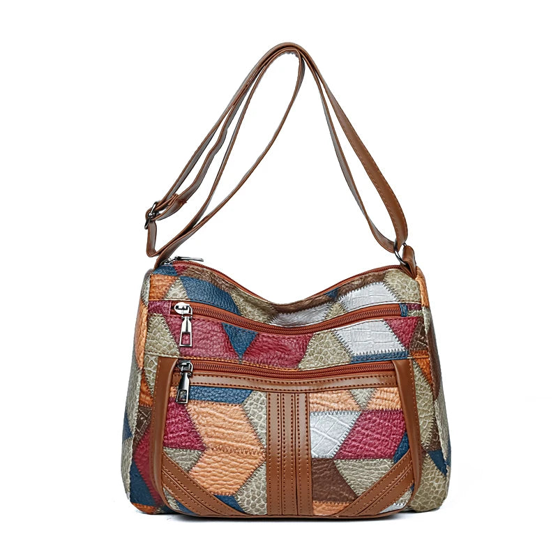 Women's  Crossbody Shoulder Bag, Lightweight Geometric Pattern, Multi-Layer Design, Secure Zipper Closure, Colorful Accessories Good Vibrations