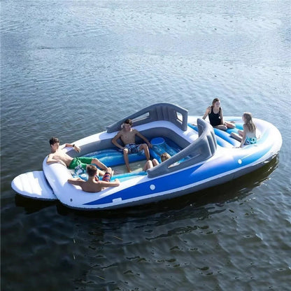 New Inflatable Boat 6 People Inflatable Floating Island Sea Party Inflatable Yacht Thickened PVC Drift Boat Yacht Floating Raft Good Vibrations