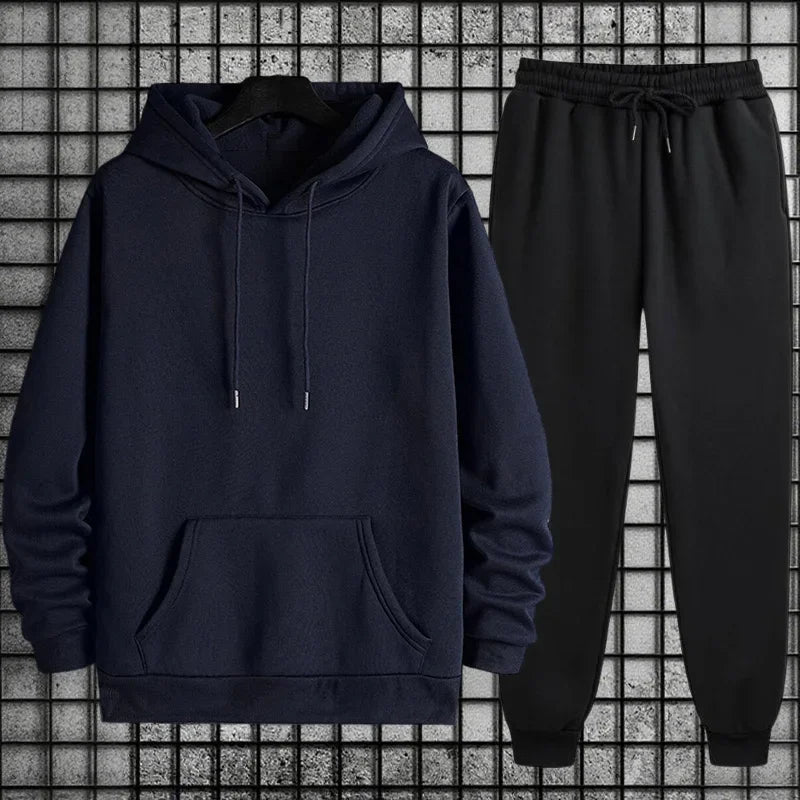 2026 New in Men's Sportswear Solid Color Hoodie + Sweatpants Urban Casual Fashion Tracksuit Fall/winter Comfort Warm Soft Outfit Good Vibrations