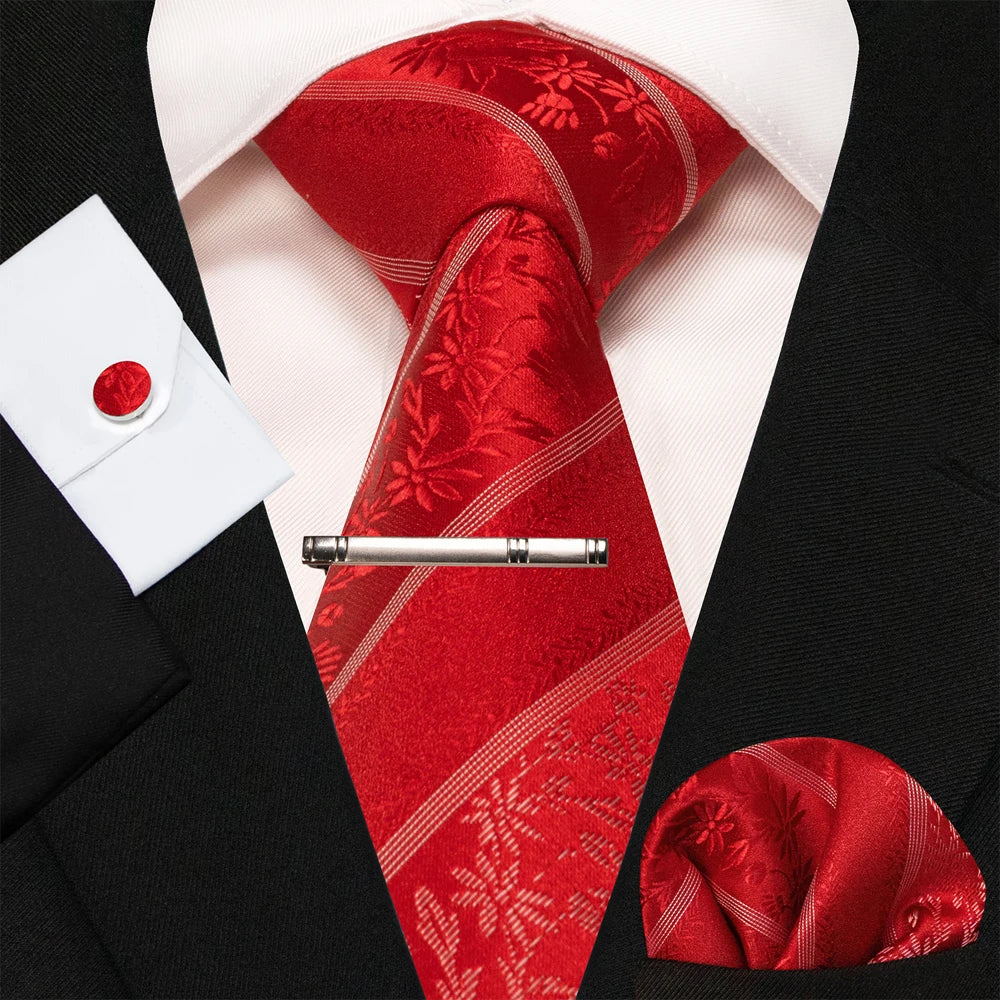 8cm Silk Mens Ties Green Black Ties plaid stripe NeckTie Pocket Square Cufflinks Tie clips Set Men's Wedding business Party Tie Good Vibrations