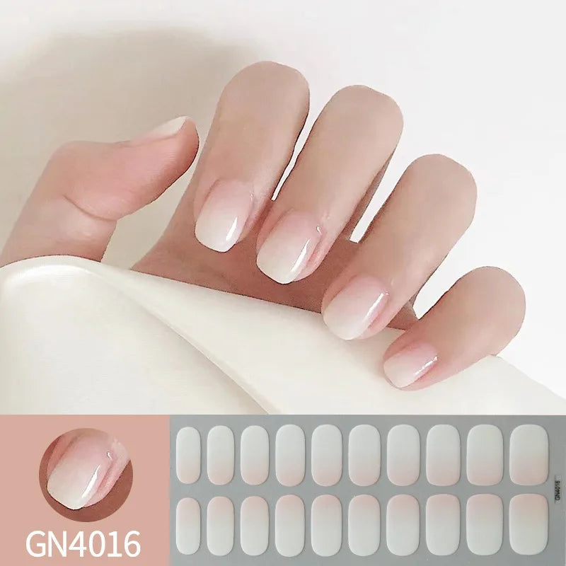 20Tips Semi-Cured Gel Nail Sticker Pure Color Uv/Led Lamp Gel Nail Polish Wraps Long-Lasting Full Cover Gel Sticker Nail Decor Good Vibrations