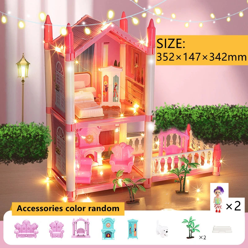 Doll Houses 3D Assembled DIY Miniatures Dollhouse Accessories Villa Princess Castle with LED Light Girl Birthday Gift Toy House Good Vibrations