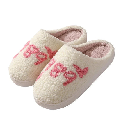 Women's Lovely Pretty Bow Flowers Slippers Men Cartoon Soft Warm Sandals Females Cute Plush Cotton Flat Slides For Autumn Winter Good Vibrations