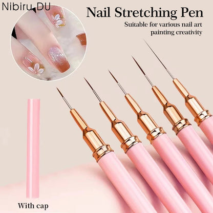 5pcs Nail Art Liner Brush Set UV Gel Nail Brushes Kits French Stripe Line Painting Drawing Flower Pen Professional Manicure Tool Good Vibrations