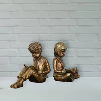 Boy Girl Reading Bookends Books Stoppers for Bookshelf Living Room Office Good Vibrations