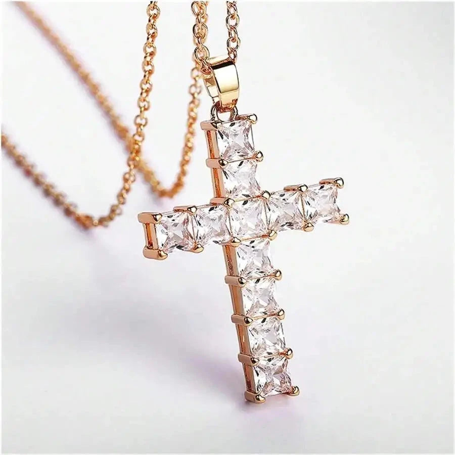 New Fashion Necklaces Female Pendants Gold Multi Color Crystal Jesus Cross Pendant For Women Necklace Party Leisure Time Jewelry Good Vibrations
