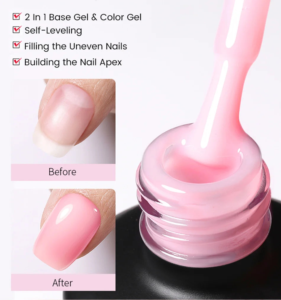 BORN PRETTY Milky Pink Rubber Base Gel Nail Polish Glitter 15ml Semi-Permanent Varnish Soak Off Self Leveling UV LED Gel Good Vibrations