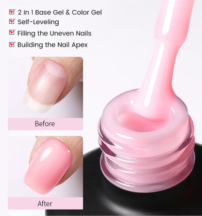 BORN PRETTY Milky Pink Rubber Base Gel Nail Polish Glitter 15ml Semi-Permanent Varnish Soak Off Self Leveling UV LED Gel Good Vibrations