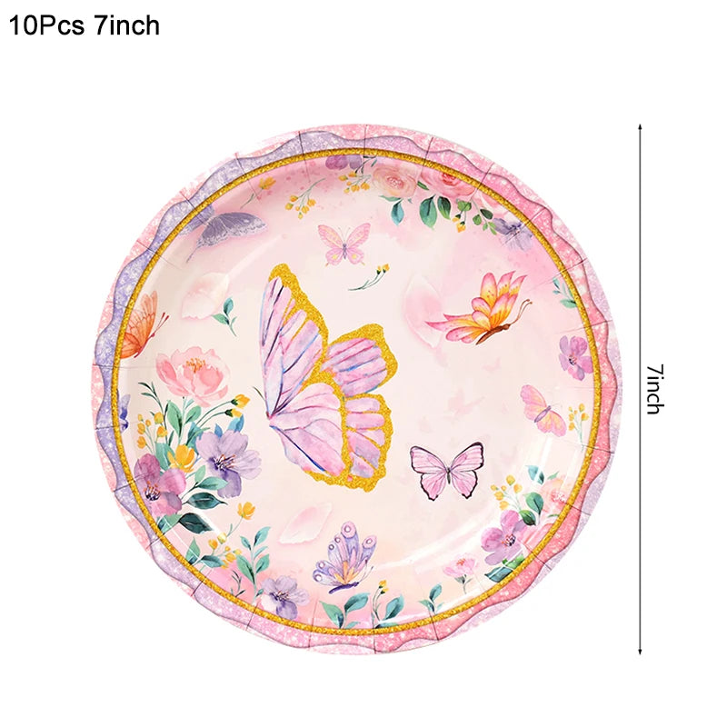 Butterfly Disposable Tableware Set Paper Plate Cup Napkins Pink Butterfly Birthday Party Decoration Baby Shower Wedding Supplies Good Vibrations