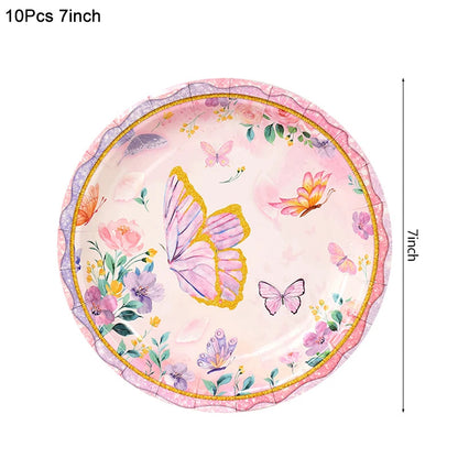 Butterfly Disposable Tableware Set Paper Plate Cup Napkins Pink Butterfly Birthday Party Decoration Baby Shower Wedding Supplies Good Vibrations