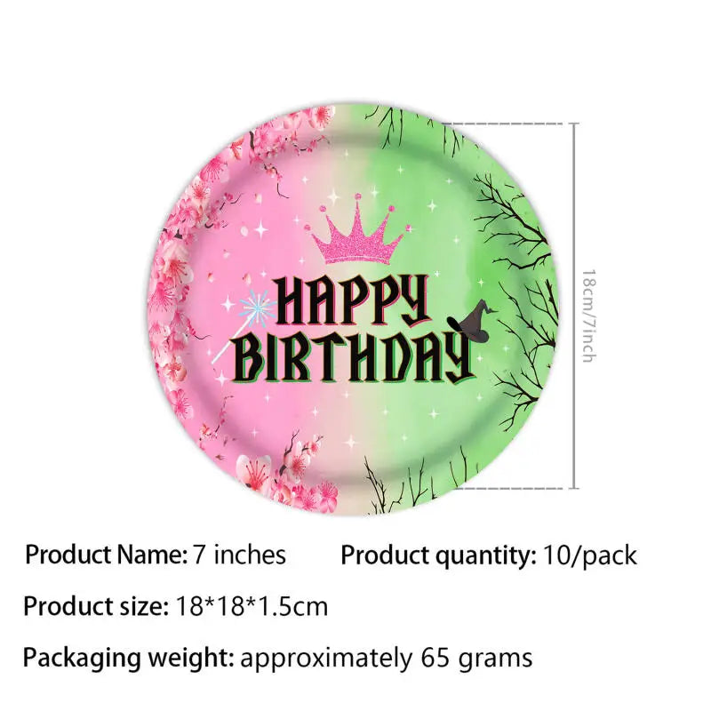 50pcs Wicked Birthday Party Decorations Disposable Tableware Cup Plate Napkins Banner Tablecloth Magic Witch Kids Party Supplies Good Vibrations