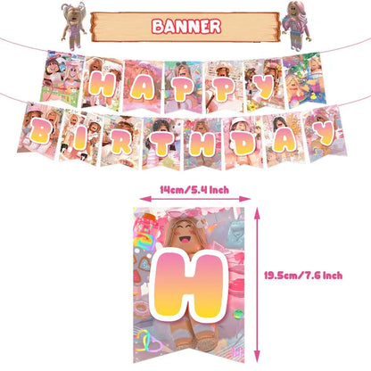 4Pcs Game Roblox Birthday Party Decorations Flag Banners Cake Toppers Balloons Spiral Pendants Invitation Cards Decorative Items Good Vibrations