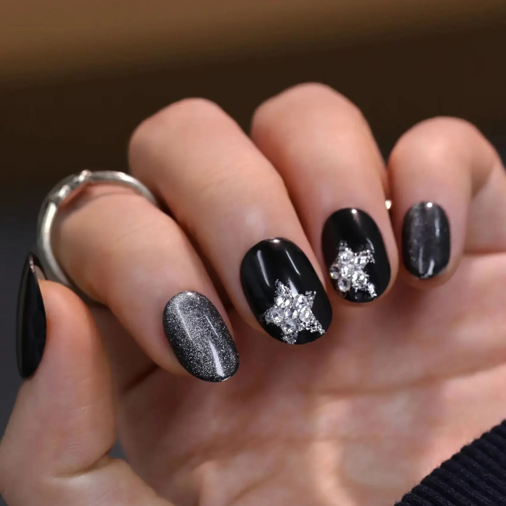 Pink Stars Nude Color Chic Delicate Wearable Nail Art Y2K Fashion Short False Nails Detachable Finished Fake Nails Press on Nail Good Vibrations