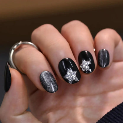 Pink Stars Nude Color Chic Delicate Wearable Nail Art Y2K Fashion Short False Nails Detachable Finished Fake Nails Press on Nail Good Vibrations